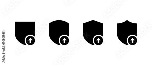 Security update and upgrade protection icon set. Shield with upward arrow symbol