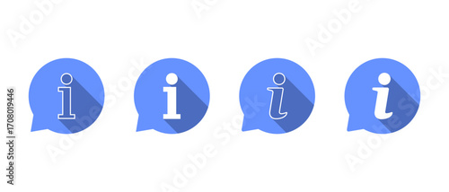 Information speech bubble icon set with long shadow. Info symbol for help and guidance