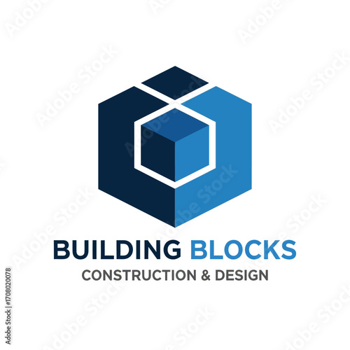 A modern logo design featuring abstract building structures with a roof-like element, accompanied by company name and slogan text.