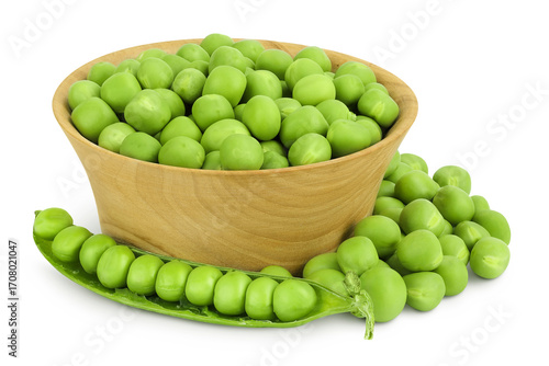 Wallpaper Mural Fresh green peas in wooden bowl isolated on white background Torontodigital.ca