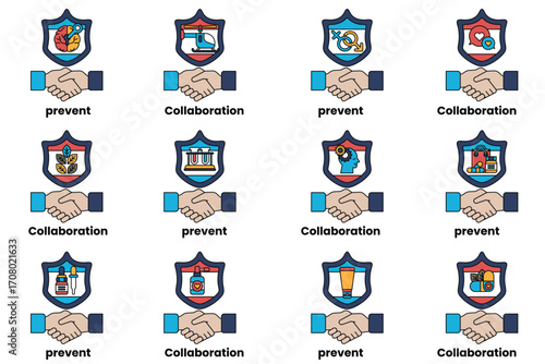 A set of handshakes with the words