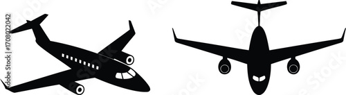 Two Silhouetted Aircraft Depicting Aviation and Transportation with Sleek Designs Emphasizing Technological Progress and Modern Travel Representing Journeys