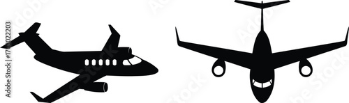 Elegant Jet Plane Silhouettes in Striking Black and White An artistic rendition showcasing aviation design and form emphasizing clean lines and stark contrast