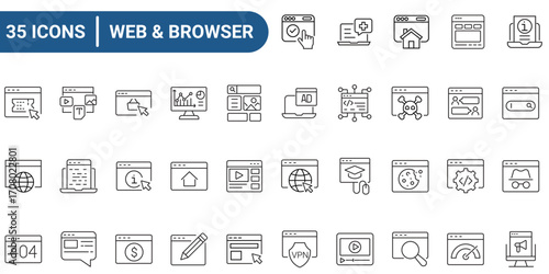 Website and Browser line editable icon set. Outline icons collection. Icons for mobile app, web. Editable stroke. Vector Illustration.
