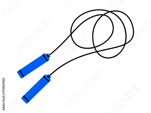 Hand drawn cute illustration skipping rope. Flat vector fitness equipment for jumping exercise doodle. Gym training sticker. Wellness or healthy lifestyle icon. Body cardio exercise concept. Isolated.