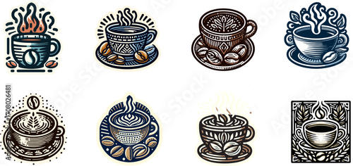 Collection of retro coffee shop logos with elegant design.