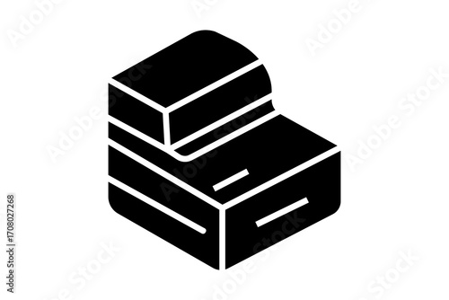 This is a black-and-white, two-dimensional logo featuring a stylized, geometric representation of a filing cabinet or desk.