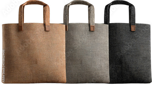 Three neutral-toned tote bags