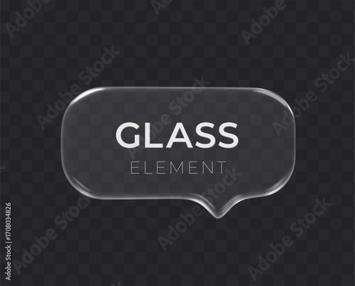 Glass speech bubble 3d icon on dark transparent background. Message cloud vector object