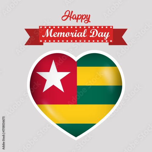 Happy Memorial Day Togo Flag Heart Banner