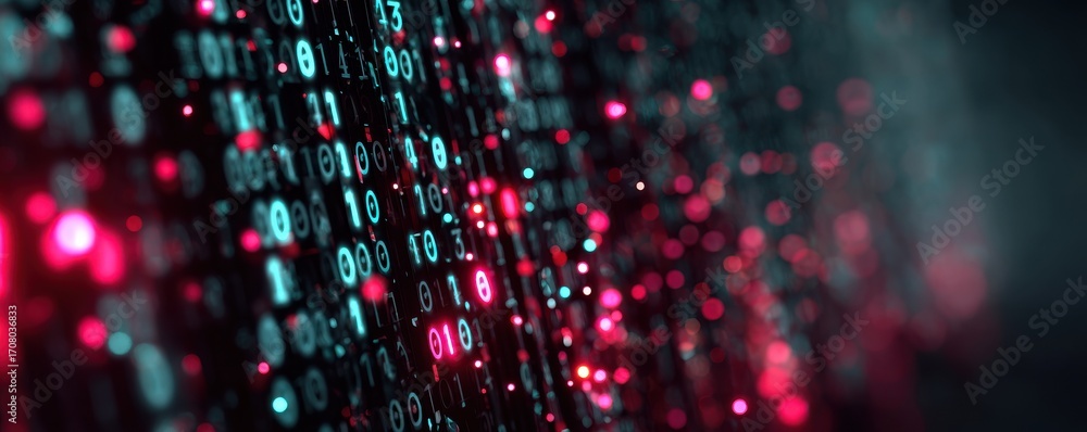 Obraz premium Abstract Binary Code Matrix with Glowing Digits and Data Flowing in Depth