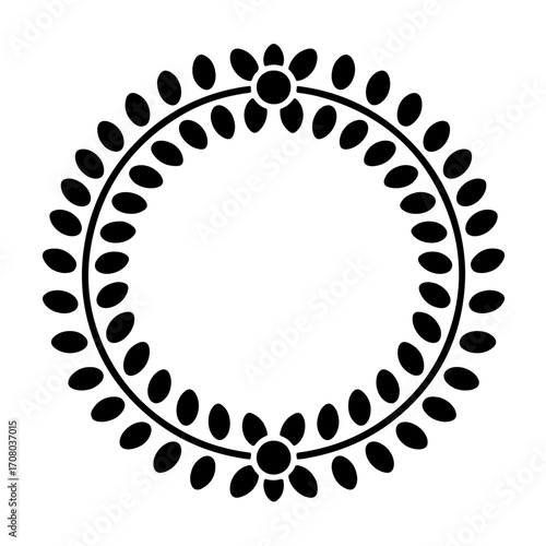 Floral Wreath: A black and white floral wreath creates a simple, elegant frame design for artistic or decorative use. This graphic design offers a natural and organic aesthetic.