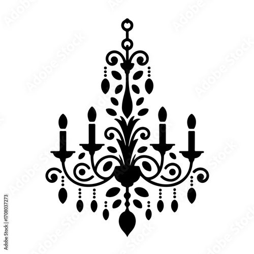 Ornate Chandelier Silhouette: Intricate silhouette of an ornate chandelier, elegant and decorative, perfect for adding a touch of luxury and vintage charm. 