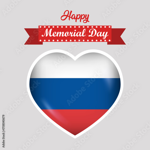 Happy Memorial Day Russia Flag Heart Banner
