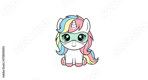 Cute cartoon unicorn wearing a superhero mask