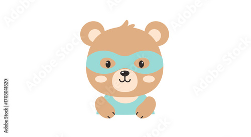 Cute cartoon superhero bear wearing a blue mask and costume