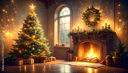 Wallpaper Mural Cozy Christmas Living Room Interior Torontodigital.ca