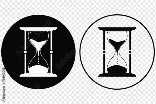 Hourglass timer badge collection. Round time management Icon Set Vector. Sand watch icon set. Hourglass symbol. Waiting time concept. Vector illustration. sand hourglass silhouette eps