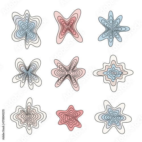 Abstract organic shapes with contour lines and soft color gradients for design.