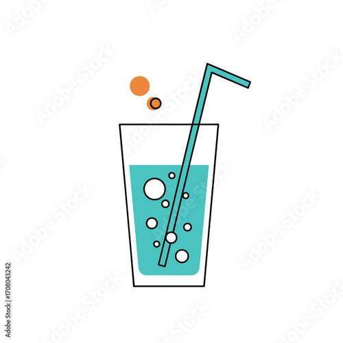 A refreshing blue beverage with bubbles and a straw in a tall glass.