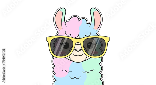 Cute cartoon llama wearing sunglasses
