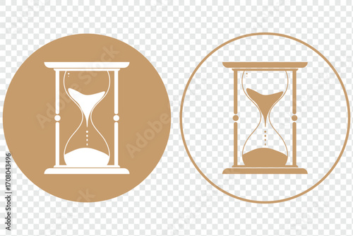 Hourglass timer badge collection. Round time management Icon Set Vector. Sand watch icon set. Hourglass symbol. Waiting time concept. Vector illustration. sand hourglass silhouette eps