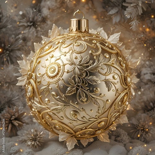 Wallpaper Mural golden christmas ball Torontodigital.ca