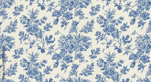 Elegant Chinoiserie Pattern Featuring Blue Floral Designs on a Cream Background Perfect for Wallpaper and Textile Applications with a Refined Touch