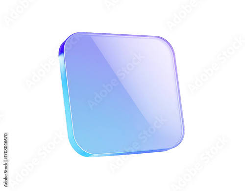 Minimal 3D glass style rounded square shape in purple and blue gradient. Perfect for