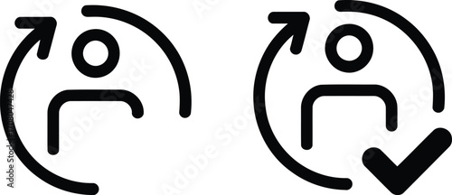 Two Representations of User Account Synchronization Process with a Checkmark Indicating Success in Account Management and Data Consistency Assurance