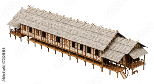 majestic borneo longhouse 3d model of island heritage, isolated on transparent background