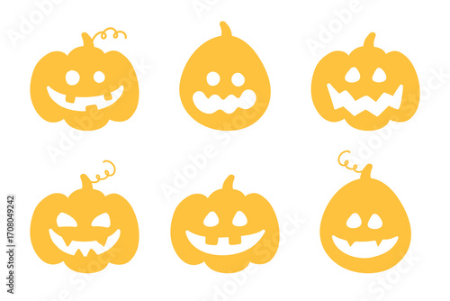 Collection of pumpkin lantern icons isolated on white background. Vector illustration