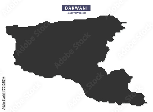 Barwani district map silhouette vector for educational posters, tourism layouts, and infographic maps, solid black outline isolated on white background