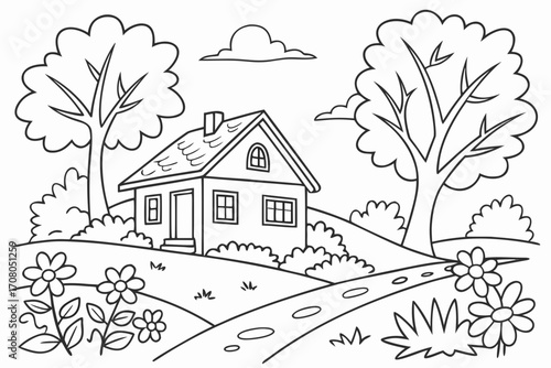 House and nature model black vector