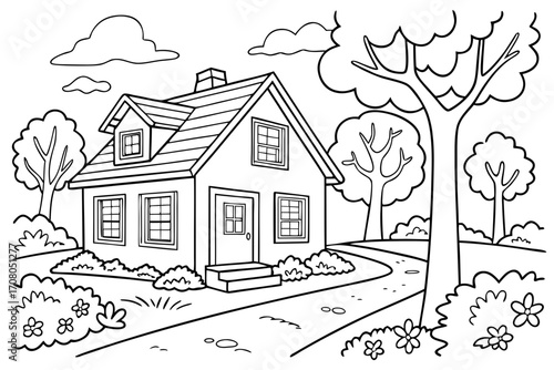 House and nature model black vector