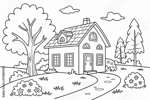 House and nature model black vector