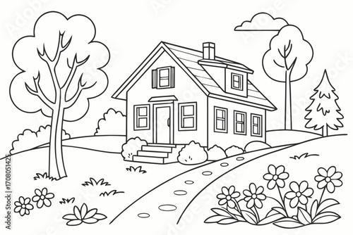 House and nature model black vector