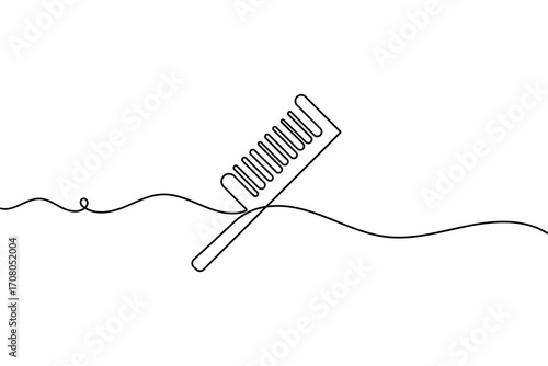 Continuous one line drawing of hair comb minimalist outline isolated vector illustration on back and white background
