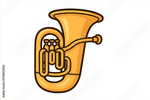 Tuba vector icon. Brass musical instrument illustration. Euphonium or sousaphone symbol for orchestra or jazz band concert. Cartoon style flat design element for music app.