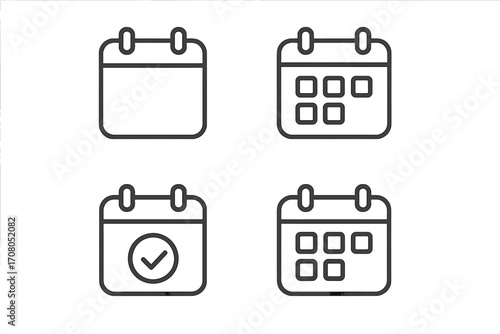 Calendar line icon set. Schedule, date, event, and appointment symbols. Time management, deadline, and planning concept. Vector pictogram collection with editable stroke.