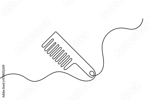 Continuous one line drawing of hair comb minimalist outline isolated vector illustration on back and white background
