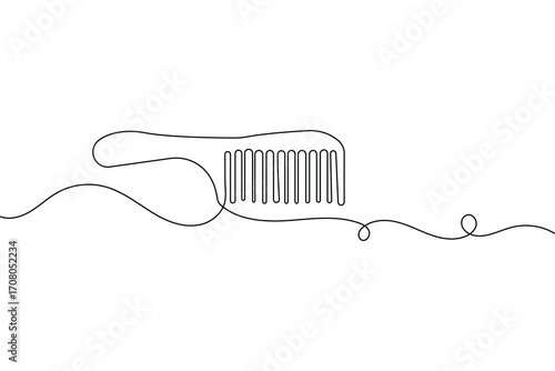 Continuous one line drawing of hair comb minimalist outline isolated vector illustration on back and white background
