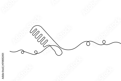 Continuous one line drawing of hair comb minimalist outline isolated vector illustration on back and white background
