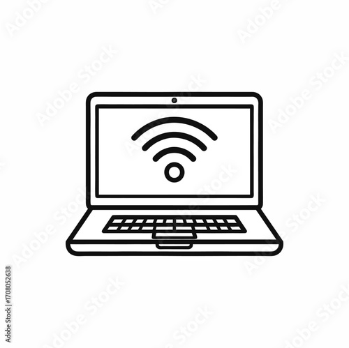 Vector icon of laptop computer with wifi signal