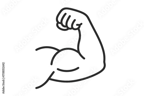 Muscle icon, biceps symbol in a linear vector style. Strong arm flexing cartoon illustration. Concept for fitness, power, gym, workout, and bodybuilding. Health and strength logo.