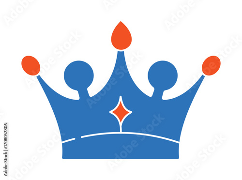 Modern Royal Crown Icon with Gem. A vibrant blue and orange graphic for winner, leadership, and success concepts.