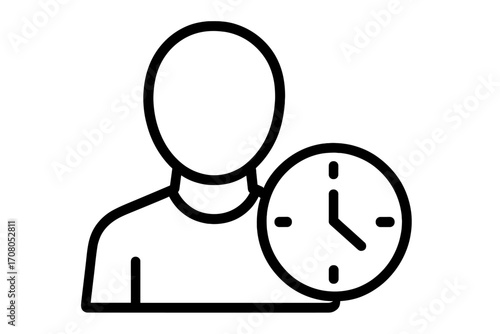 Person hour linear icon. Time management simple symbol. Vector illustration of work schedule, employee availability, and productivity. Manpower and clock line pictogram.