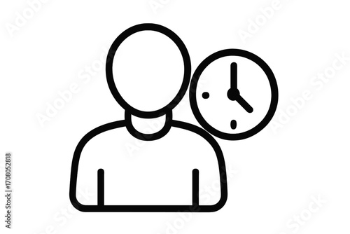 Man-hour icon, work time management concept. Business productivity, employee schedule, project deadline & efficiency symbol. Linear vector graphic avatar for web and print use.