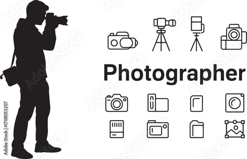 Photographer Silhouette with Camera Icons for Professional Photography Services
