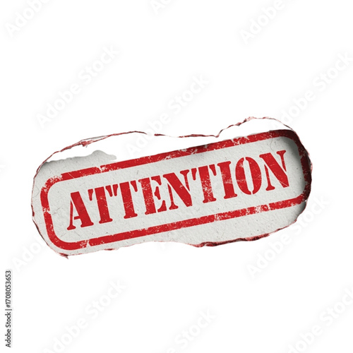 A red, distressed, jagged-edged stamp with the word 'ATTENTION' in white uppercase letters